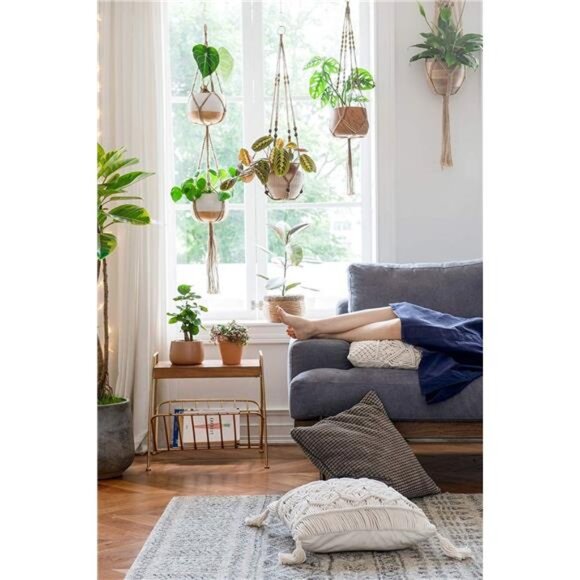 2 Pack Macrame Plant Hangers Indoor Hanging Planter Basket Decorative Flower Pot - Picture 4 of 8